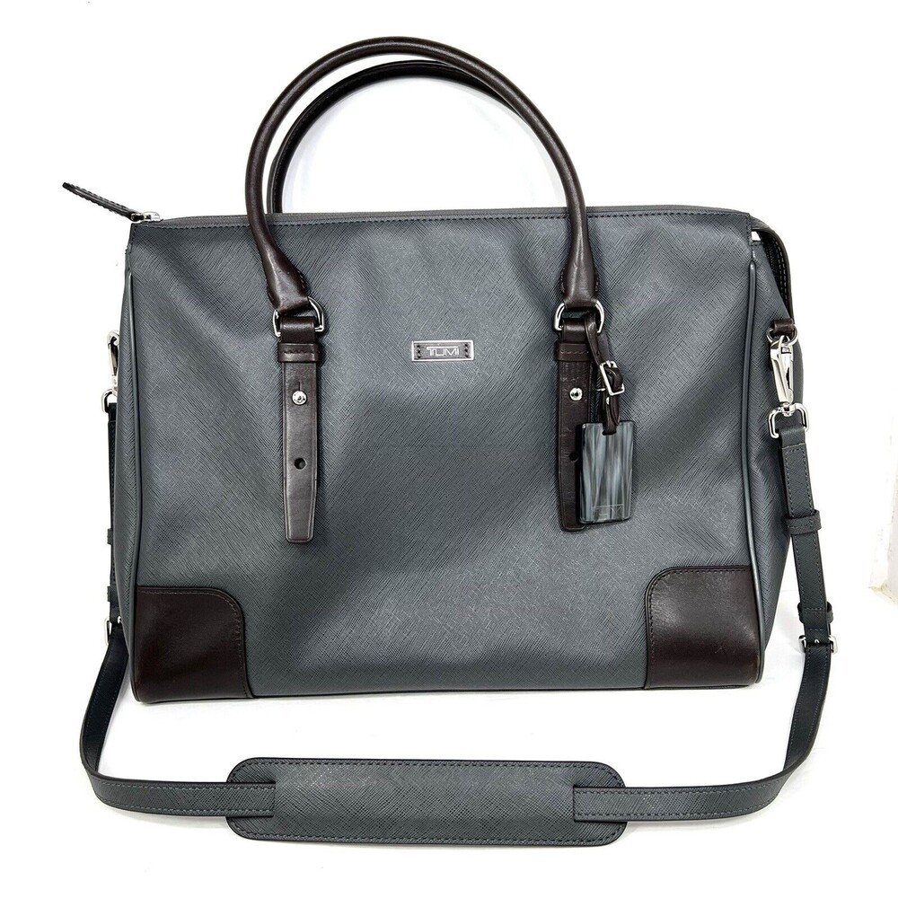 Tumi Villa Ravema Grey Brown Messenger Briefcase Shoulder Strap 15
